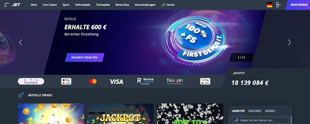 Jet bietet den besten PayPal Casino Bonus
